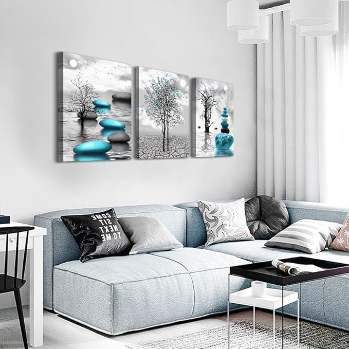 Lapremoly Wall Decor For Living Room Canvas Wall Art For Bedroom Office Decoration Black And White Wall Paintings Inspirational Abstract Blue Pictures Prints Artwork Large Home Decor 3 Piece 20x28