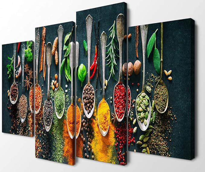 4 Pieces Kitchen Wall Decor Dining Room Wall Decor Kitchen Wall Art Kitchen Art Dining Room Wall Art Kitchen Pictures Food Decor Food Decor Canvas Wall Art for The Kitchen Decor (56''W x 40''H)