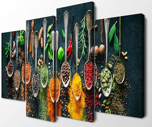 4 Pieces Kitchen Wall Decor Dining Room Wall Decor Kitchen Wall Art Kitchen Art Dining Room Wall Art Kitchen Pictures Food Decor Food Decor Canvas Wall Art for The Kitchen Decor (56''W x 40''H)