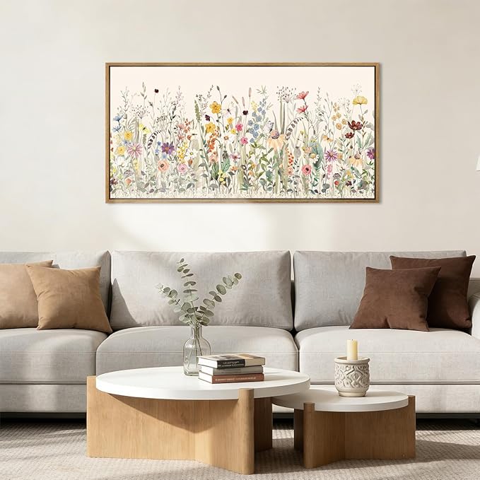 Floral Wall Art Boho Flowers Artwork Colorful Wildflower Wall Paintings Flower Wall Decor Framed Floral Artwork for Living Room Bedroom Farmhouse 40x20 Inches Set of 3