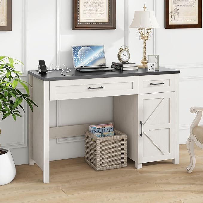 Farmhouse 47" Executive Desk, Computer Desk with Drawers and Storage Cabinet, Workstation Computer Desk for Home Office, Study.