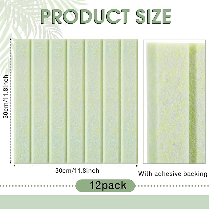 Honoson 12 Pack 47" x 35" Large Cork Board Alternative Felt Bulletin Board Wall Tiles with Safe Square Adhesive Large Roll Cork Tiles for Walls Organize Home Office Classroom Pin Panels(Sage Green)