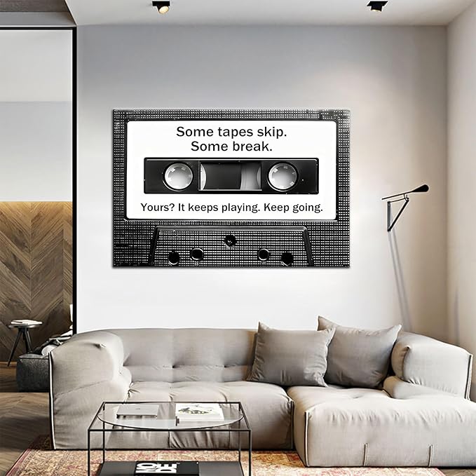 Mindset Wall Art Cassette Tape Inspirational Canvas Poster Motivational Positive Entrepreneur Quotes Office Decor Conference Room Gym Large Growth Wall Decor Stretched and Framed [24''Wx36''H]