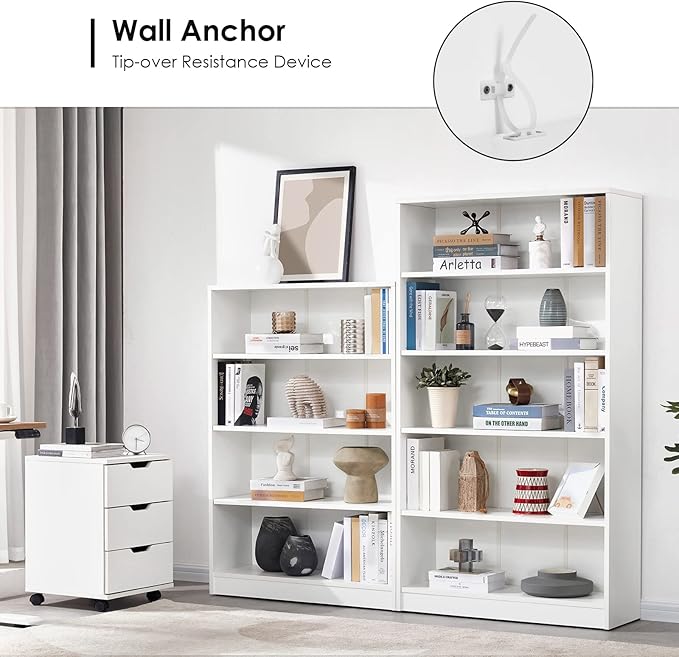 Farini White Bookshelf for Bedroom 5 Shelf Office Bookcase 60 Inches Tall Modern Wood Bookshelf for Living Room 5 Tier Wide Manga Bookshelf Library Bookcase
