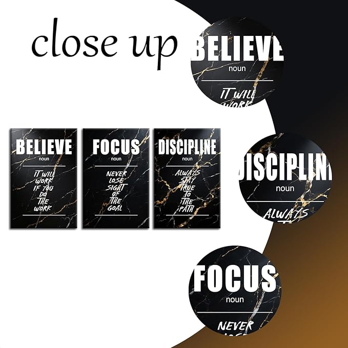 Motivational Canvas Wall Art Believe Focus Discipline Entrepreneur Quotes Poster Print Inspirational Pictures Painting for Office Class Room School Wall Decoration Stretched and Framed [48''Hx24''W]