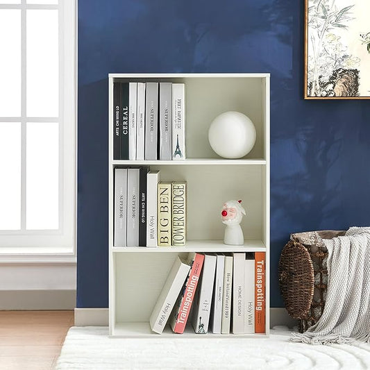 Bookshelves and Bookcases,3-Tier Open Storage Shelf, Floor Standing Display Storage Shelves for Home Office, Living Room, Bedroom, White
