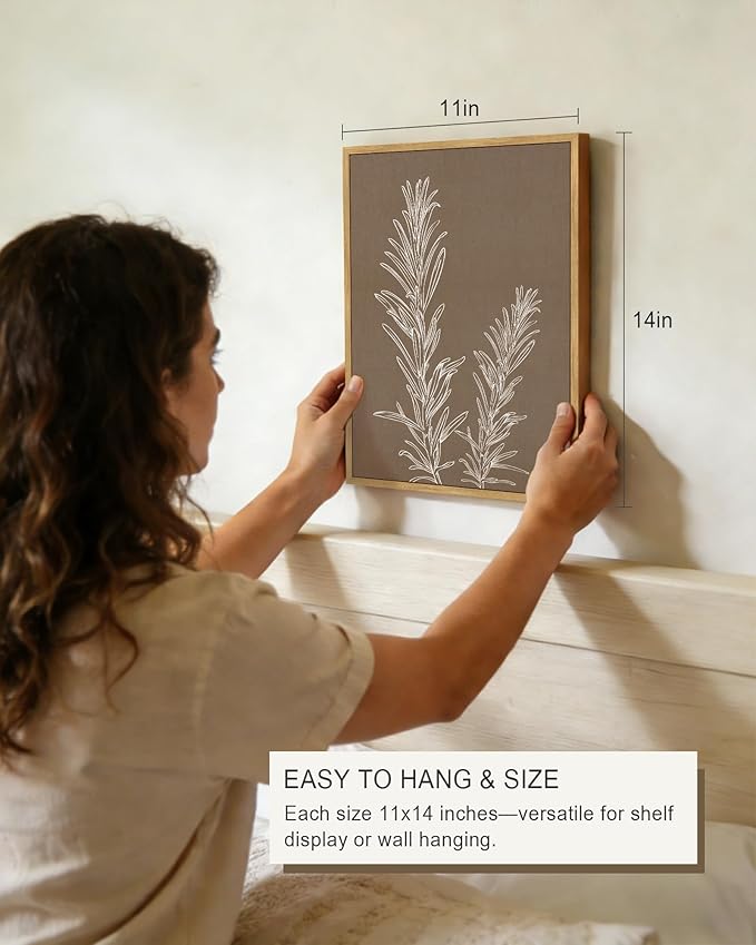 Drsoum Botanical Wall Art Framed Boho Wall Art Decor Wooded Vintage Print Modern Farmhouse Home Kitchen Decor 11x14inx6pcs Neutral Framed
