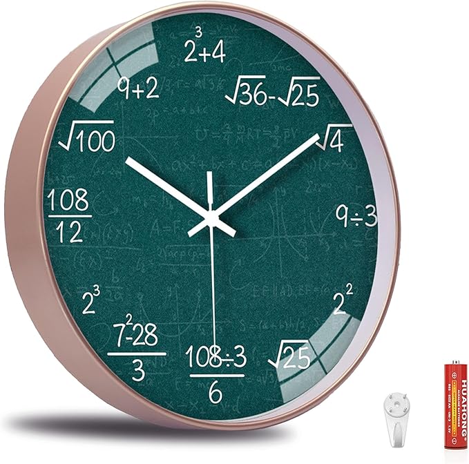 12 Inch Math Wall Clock Silent Non Ticking Movement Quality Quartz Wall Clock for Office Classroom/School/Home/Kitchen/Living Room Wall Decorations (Blue)