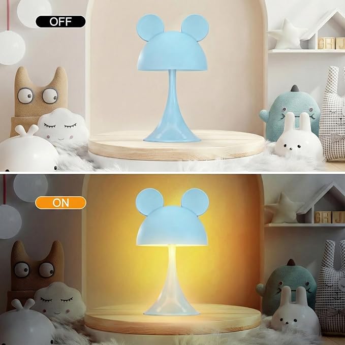 Rechargeable Mouse-Shaped LED Bedside Lamp – Kids Room Night Light with Touch Dimming & 3 Color Temperatures (Blue)
