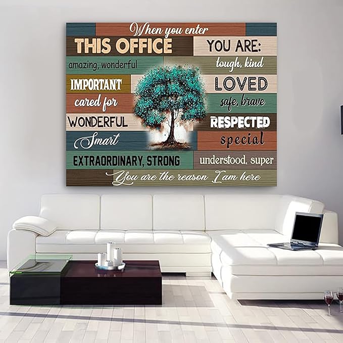 YUWONDESS When You Enter This Office Wall Art Canvas Poster Vintage Wooden Background Office Art Prints Motivational Quotes Artworks Painting on Canvas For Office Room Decor No Frame 16×24 Inch