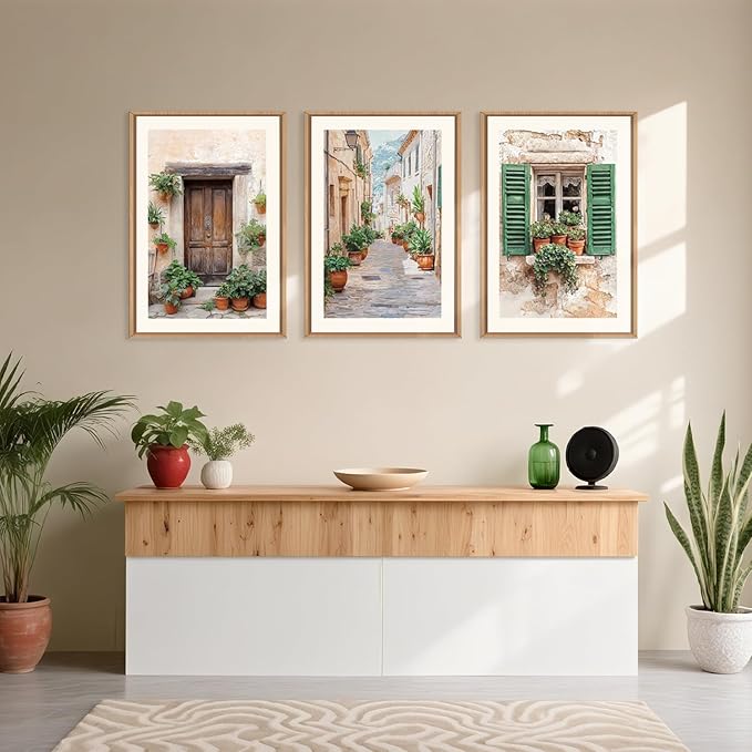 BICERE Large Vintage Italy City Framed Canvas Wall Art,Nature Italian Landscape Wall Decor,Modern Europe Street Art Prints,Minimalist Countryside Artwork for Living Room,Dining Room,Farmhouse -16"x24"x3