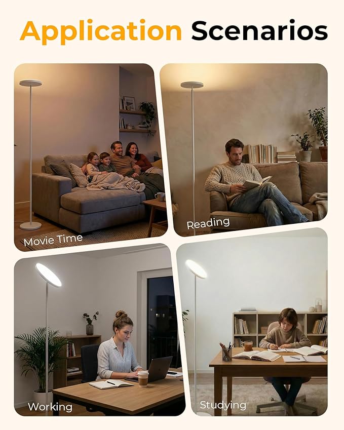 LED Floor Lamps, 2800Lm Standing Lamp Remote & Foot Switch with 1H Timer, 2700-6500K Stepless Dimmable Modern Pole Light for Bedroom, Office, Reading, White