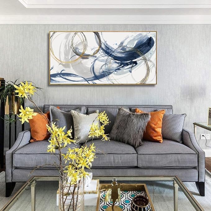 Framed Wall Art Abstract Art Paintings Blue Fantasy Colorful Graffiti on White Background 24inchx48inch Modern Artwork wall Decor for Living Room Bedroom Kitchen