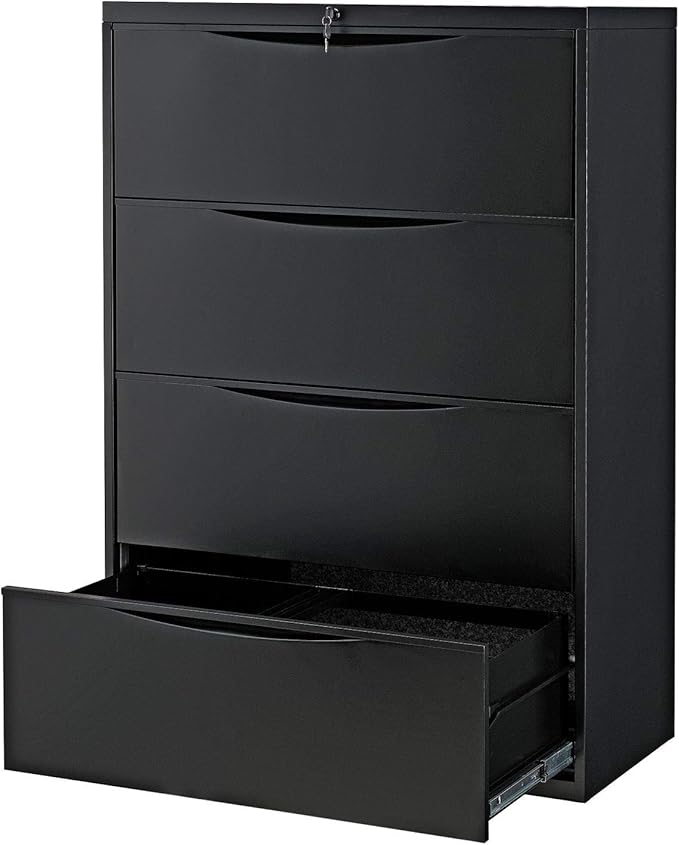 Global Industrial 36" W Premium Lateral File Cabinet, 4 Drawer, Black