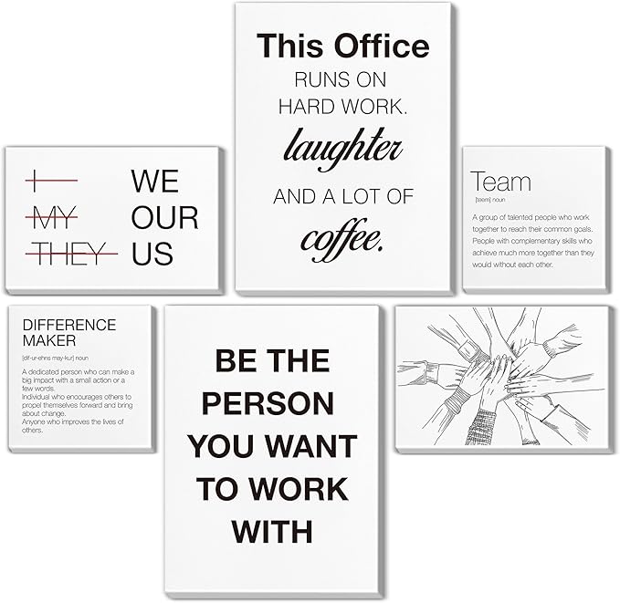 Inspirational Wall Decor for Office Teamwork Wall Art Motivational Posters Set of 6 Framed Modern Office Team Canvas Artwork, Team Gifts
