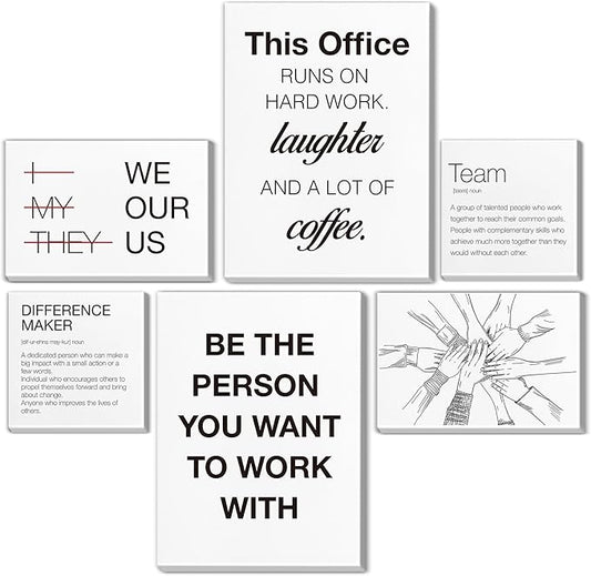 Inspirational Wall Decor for Office Teamwork Wall Art Motivational Posters Set of 6 Framed Modern Office Team Canvas Artwork, Team Gifts