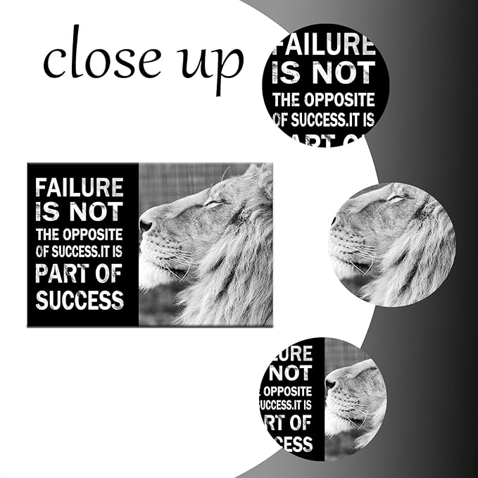 Inspirational Lion Poster Wall Art Black and White Animal Motivational Quotes Print on Canvas Painting Picture Artwork for Modern Home Living Room Gym Wall Decoration Ready to Hang [36''W x 24''H]