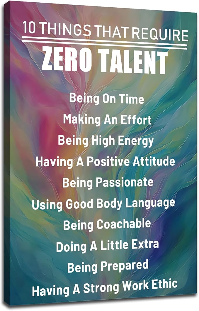 Inspirational Quotes Wall Art for Bedroom Zero Talent Motivational Wall Decor Quotes for Entrepreneurs Poster Print Artwork Use for Bedroom Living Room Framed Ready to Hang [24''Wx36''H]