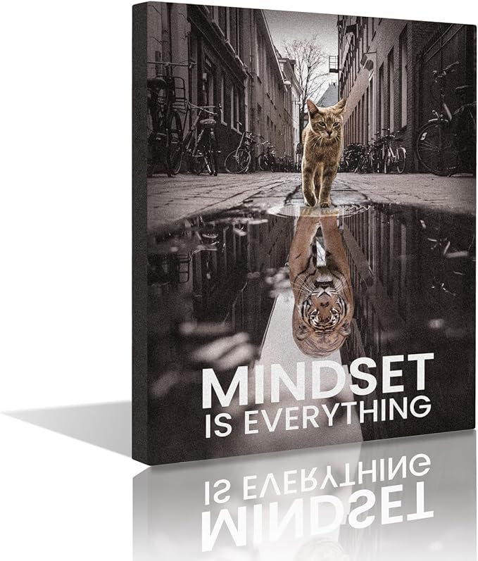 Inspirational Wall Art Framed Canvas 12 x 16 in MINDSET IS EVERYTHING (Tiger) - Motivational Entrepreneur Positive Quotes Wall Arts Decor for Home Office Bathroom Bedroom Kitchen Classroom Gym
