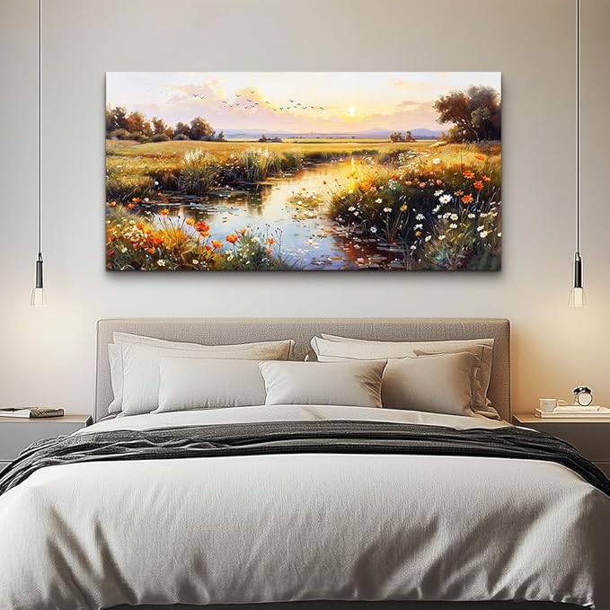 ZUITINGHUA Canvas Wall Art For Living Room Wall Decor For Bedroom Office Wall Decoration Rivers Landscape Painting Farmhouse Pictures Artwork Room Aesthetic Home Decor 20x40 In