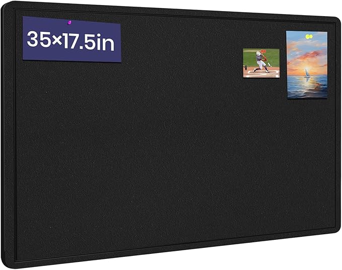 Bulletin Board - 35 x 17.5 inches Decorative Felt Pin Board - Cork Board Alternative for Wall - Foldable Photo Board Self-Adhesive Prayer Board with 20 Pushpins - Black