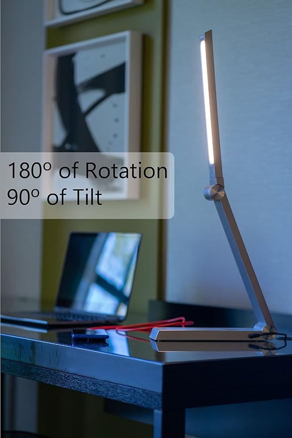 Multifunctional LED Desk Lamp w/Dimmable Touch Controls, 15 Adjustable Light Settings, Wireless Charger, Dual USB Port with Modern Minimalist Design for Dorms Bedroom and Living Room (Gold)
