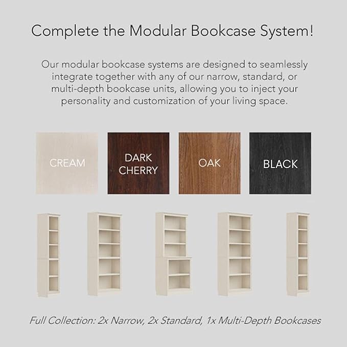 JAHRSTIM Halston Standard Bookcase, Adjustable Storage Open Display Shelving Unit for Home and Office Space, 31.49”L x 13.77”W x 72.8”H, Cream