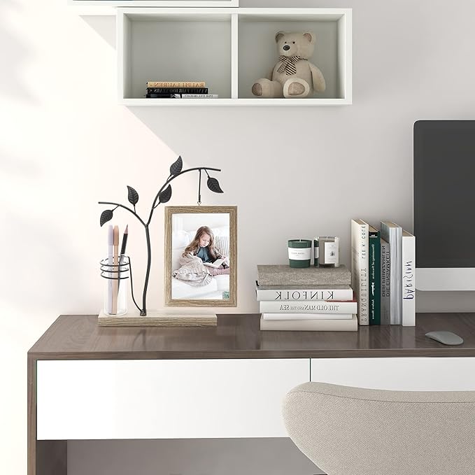 Sapowerntus 4x6 Picture Frames, Rustic Family Desk Photo Frame, Flowers Plants Floating Double-Sided Glass Vase Office Tabletop Standing Decor, Mother Wedding Cute Dog Unique Gift