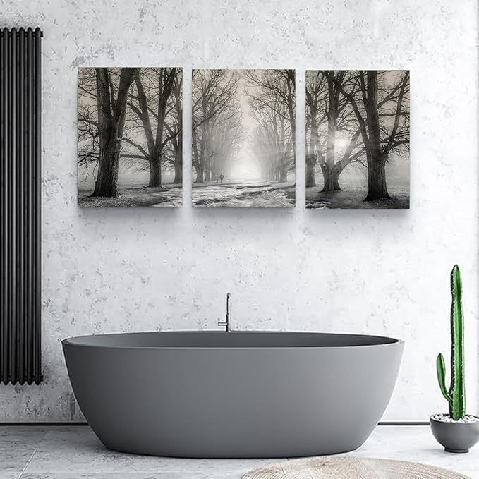 Yxbhhym Bedroom Wall Decor Black and White Bathroom Wall Art Forest Pictures Tree Canvas Prints Art Landscape Painting Modern Office Artwork for Living Room Decor Kitchen Home Decorations