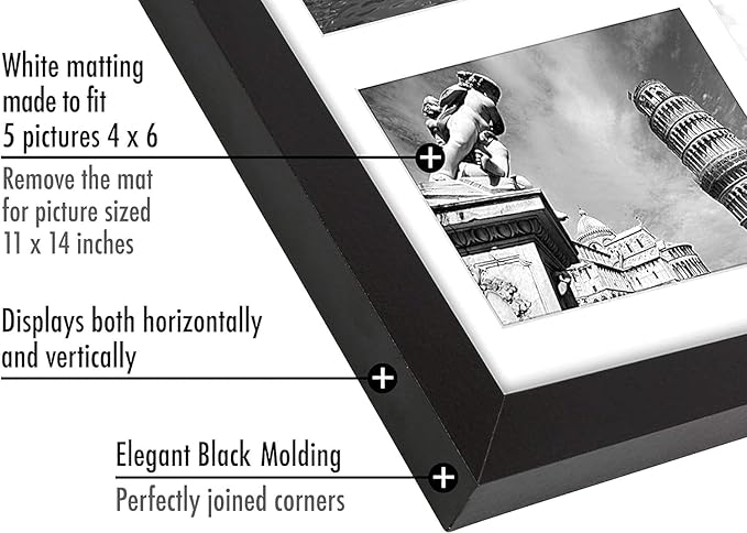 Americanflat 4x6 Collage Picture Frame with Shatter-Resistant Glass - Fits Five 4x6 Photos or Use as One 11x14 Picture Frame - Signature Collection - Collage Frames for Wall Display - Black