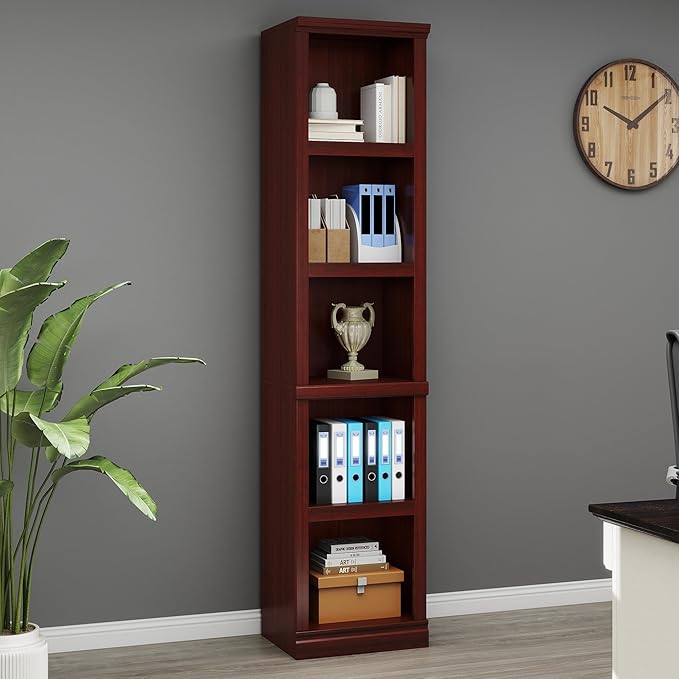 70" Tall Bookcase, Mahogany Narrow Floor Standing Bookshelf, 5 Tier Shelves Open Storage Organizer, Book Case for Living Room Hallway Kitchen Home Office Bathroom, Mahogany - 5 Tier
