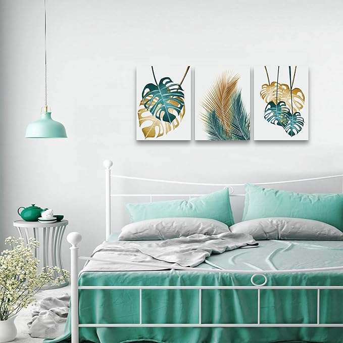 Lapremoly 3 Piece Abstract Leaves Wall Paintings Canvas Wall Art For Living Room Large Wall Decorations For Bedroom Kitchen Dining Room Wall Decor Office Wall Pictures Prints Art Room Home Decor