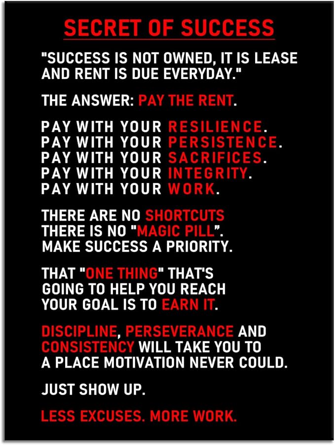 Secret of Success Motivational Canvas Wall Art for Office Inspirational Poster Inspiring Prints Artwork for Living Room Office Modern Home Decor Painting Pictures Stretched and Framed [30''Wx 40''H]