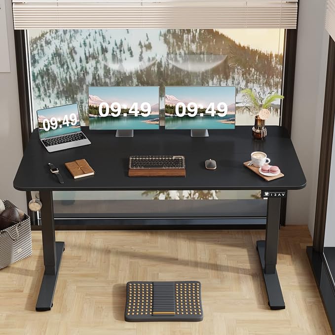 Furmax 55 x 24 Inches Electric Height Adjustable Standing Desk Large Sit Stand Up Desk Home Office Computer Desk Memory Preset with T-Shaped Metal Bracket, Black