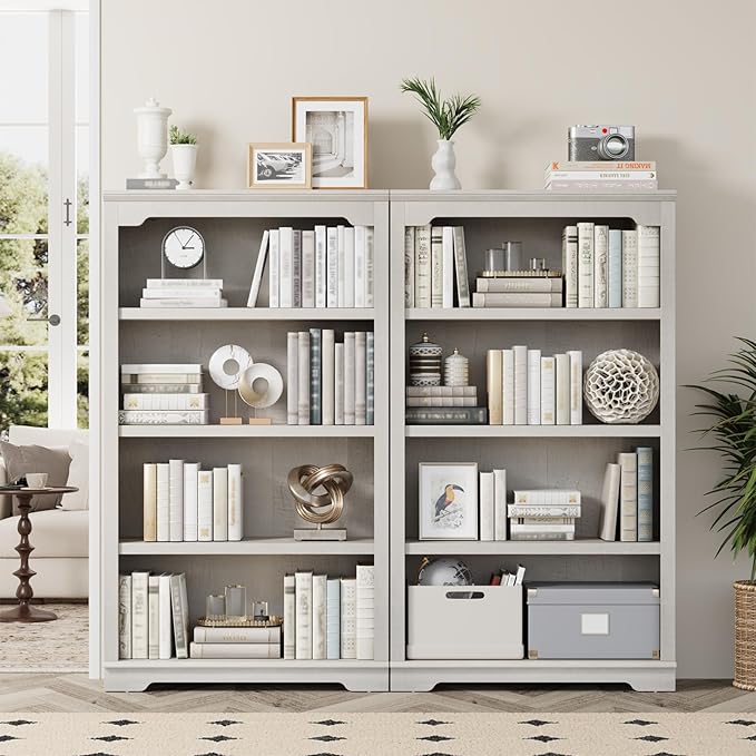 HIFYOBRO 4 Tier Bookshelf, 55 Inches Tall Bookcase, Wooden Book Shelf with Storage, Freestanding Open Display Bookshelves for Study Room, Home Office, Living Room (White, 4-Shelf)
