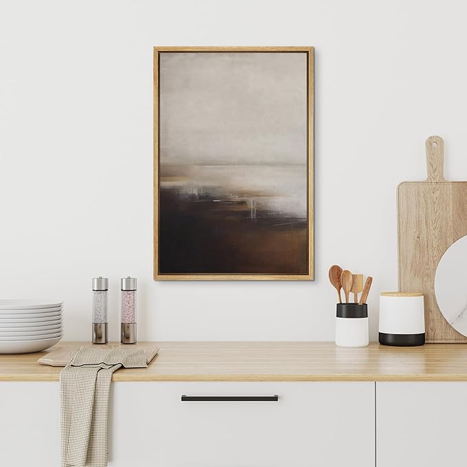 SIGNFORD Framed Canvas Print Wall Art Neutral Abstract Coastal Landscape Soft Brown and Beige Hues Illustrations Modern Art Decorative Relax/Calm for Living Room, Bedroom, Office - 24"x36" Natural