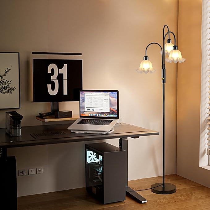 Lightdot 70IN Flower Floor Lamp for Living Room, 3 Light Dimmable Tree Floor Lamps with 3000K Bulb Included for Wedding/Party, Unique Floral Tall Lamp for Bedroom/Sofa Beside/Corner Decor-Black