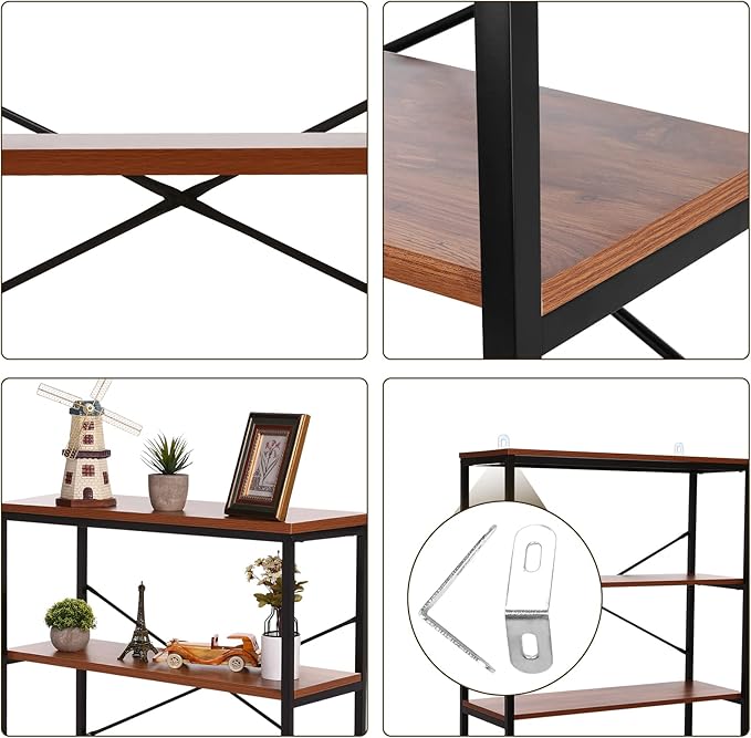 BATHWA Bookshelf, 5-Tier Industrial Bookshelves, Wood and Metal Bookcase, Free Standing Storage Vintage Bookshelf for Living Room, Bedroom and Home Office, Rustic Brown