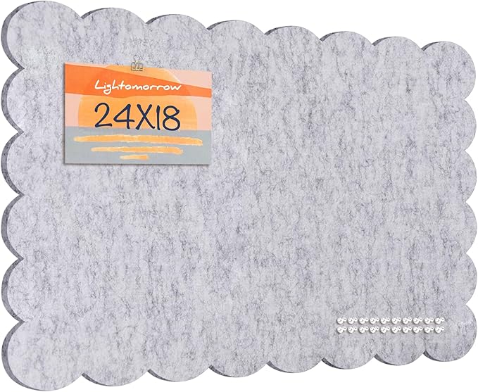 Scalloped Bulletin Board, 24 x 18 Inches Felt Pin Board - Decorative Cork Alternative for Wall, Foldable Picture Self-Adhesive Vision Prayer Board with 20 Pushpins - Marble White