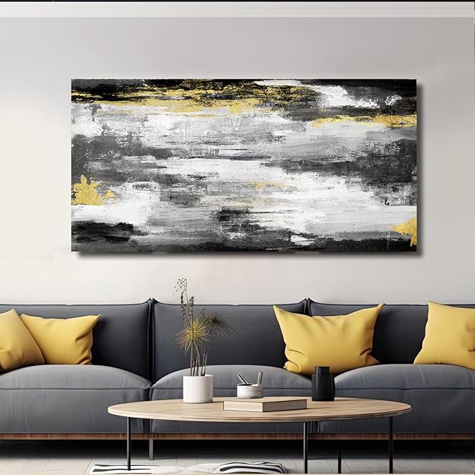 Kureful Gold And Black Wall Art Living Room Decor Canvas Paintings Wall Decorations Large Wall Art for Bedroom Abstract Wall Decor 24”x48”