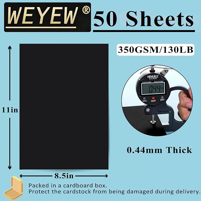 50 Sheets 130lb Black Cardstock, 8.5" x 11", Extra Heavy Duty Black Paper for Card Base DIY Craft Card Making, 130LB Cover 350 GSM