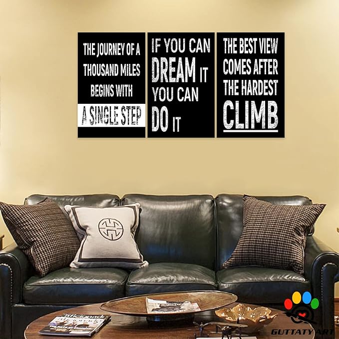 Office Wall Art - 3 Panel Motivational Art, Inspirational Quotes Canvas for Home Office Decor, Entrepreneur Words Poster Frame 20'x30'x3Pcs