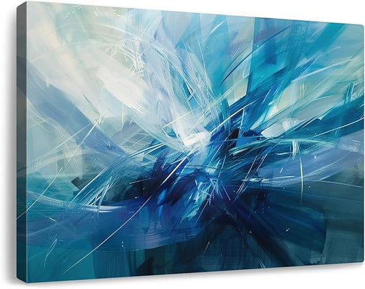gaosoul Modern Abstract Canvas Wall Art Blue Harness Graffiti Painting on White Background Stylish Framed Minimalism Artwork Prints for Living Room Bedroom Office Decor 30x20in