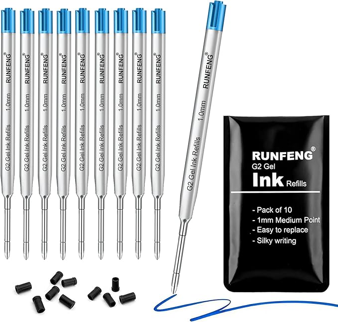 Pack of 10 Replaceable Ballpoint Pen Refills, G2 Gel Ink Refills,1mm Medium Point,Twist Pen Refill,Ball Point Pen Refills,Ink Refills for Pens,Blue Ink Refills