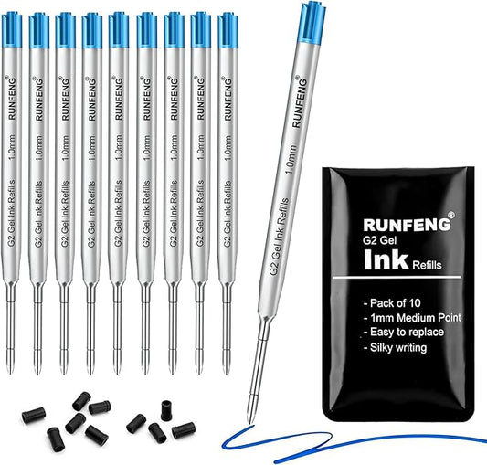 Pack of 10 Replaceable Ballpoint Pen Refills, G2 Gel Ink Refills,1mm Medium Point,Twist Pen Refill,Ball Point Pen Refills,Ink Refills for Pens,Blue Ink Refills