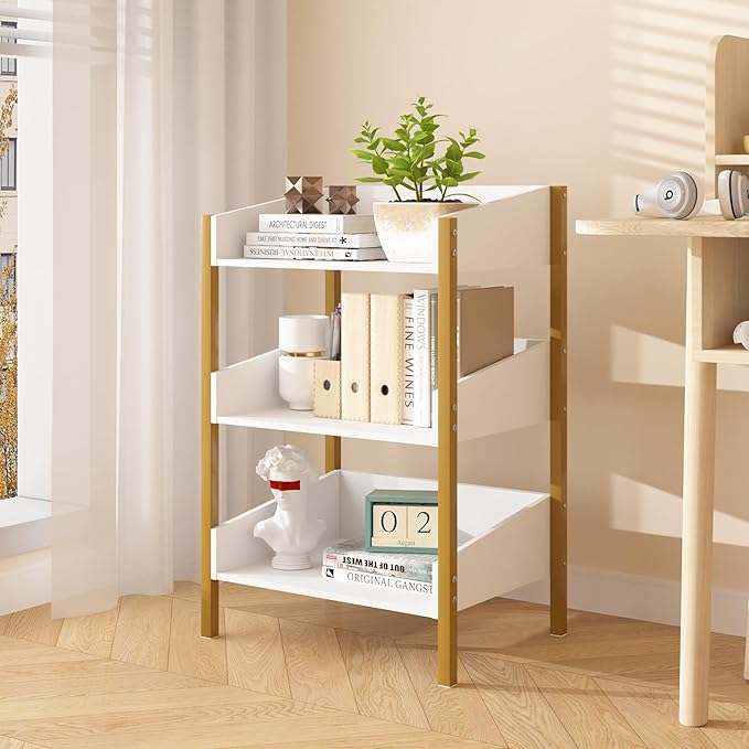 VECELO Bookshelf,Small White Bookcase,3-Tier Open Storage Shelf Organizer,Wood Industrial Shelving Unit for Living Room,Classroom,Office,Dormitory,Bedroom,Dinning Room,Apartments