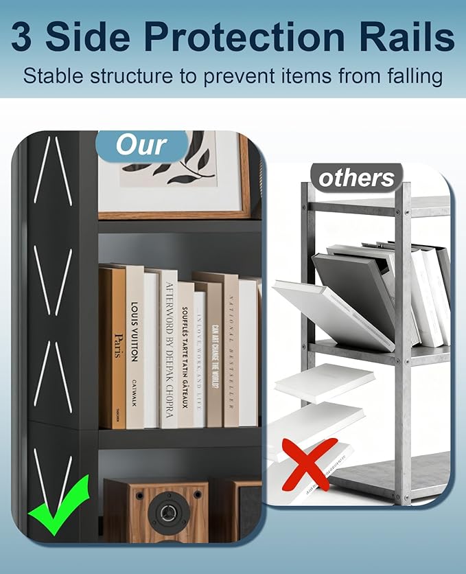 5-Tier Bookshelf, Metal Bookcase with Adjustable Shelves for Home Office, Kitchen and Garage, Modern Corner Tall Shelves with Anti-Tip Kit & Leveling Feet, Heavy-Duty Display Storage Organizer (Black)