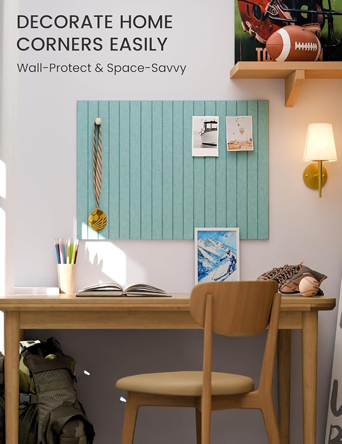 Fluxynara Felt Bulletin Board Tiles -28"x18" with 40 Adhesive Tabs, Cork Board Alternative for Office Decor, Push Pin Board Wall Organizer 6-Pack (Teal Blue)