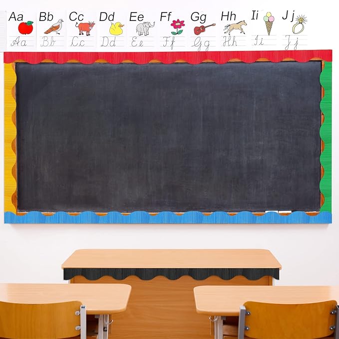 Harloon 6 Pcs 300ft Bulletin Board Borders Bulk Classroom Scalloped Borders Poster Cork Bulletin Board Trim Decor for 100 Day of School Teacher Students Supplies, 6 Colors