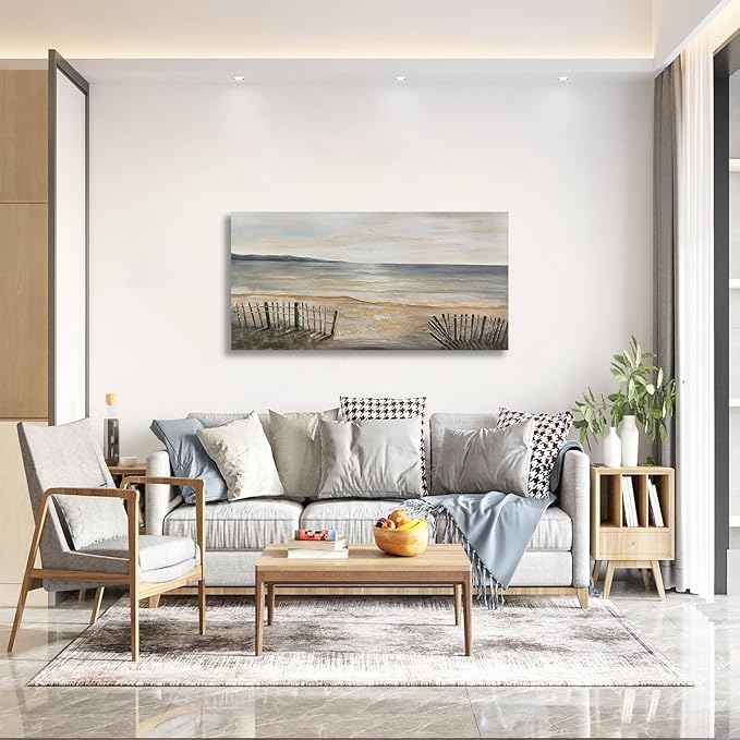 Yuaxker Ocean Wall Art Grey and Gold Art Wall Decor Modern Aesthetic Ocean Wave Canvas Painting for Living Room, Bedroom, Dining Room Office Artwork Decor 20x40 inch